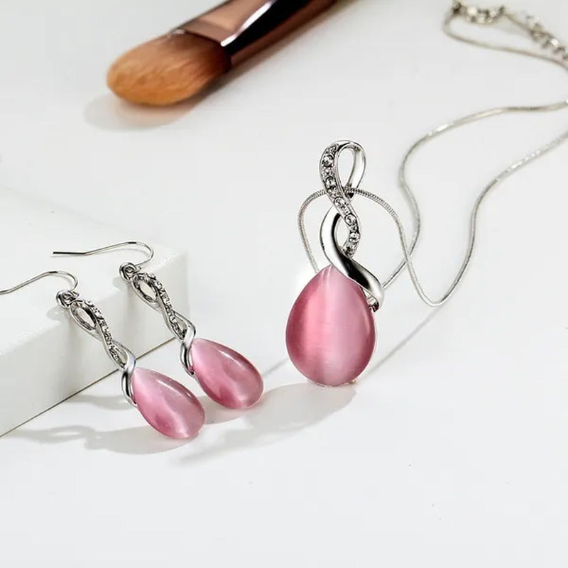 Fashion Elegant Crystal Opal Cross Necklace Earring Set Creative Simple Women Lu