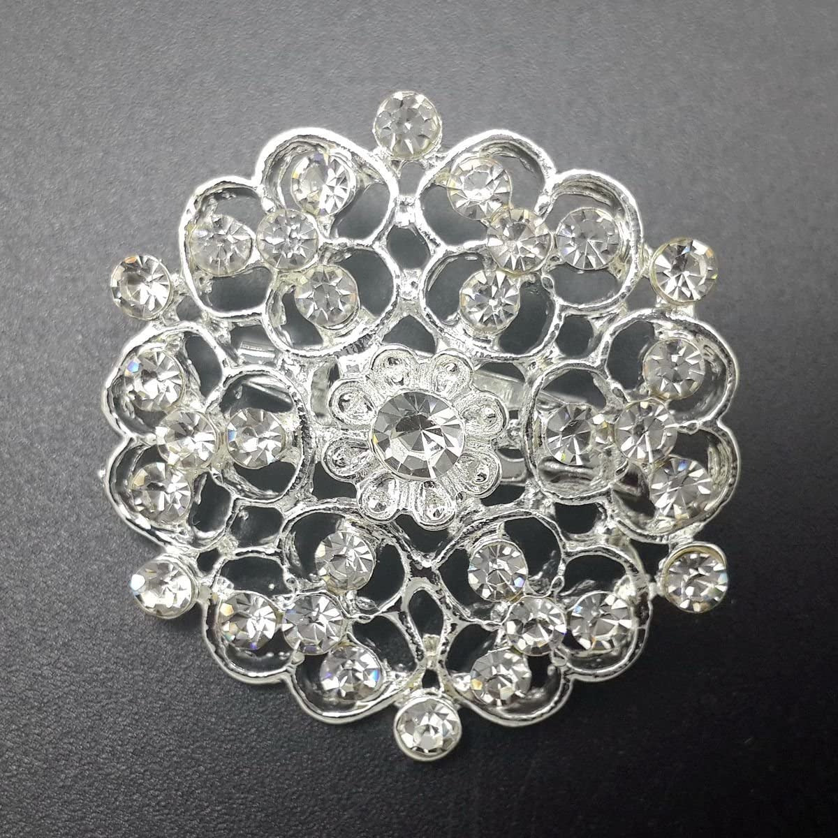 Lot 12Pc Clear Rhinestone Crystal Flower Brooches Pins DIY Wedding Bouquet Broac