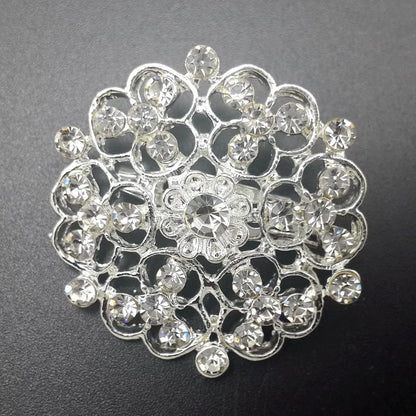 Lot 12Pc Clear Rhinestone Crystal Flower Brooches Pins DIY Wedding Bouquet Broac