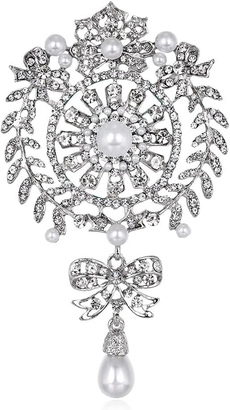 Brooches European and American Creative Personality Diamond-Studded Pearl Flower