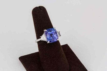Cushion cut Tanzanite and Diamond Ring