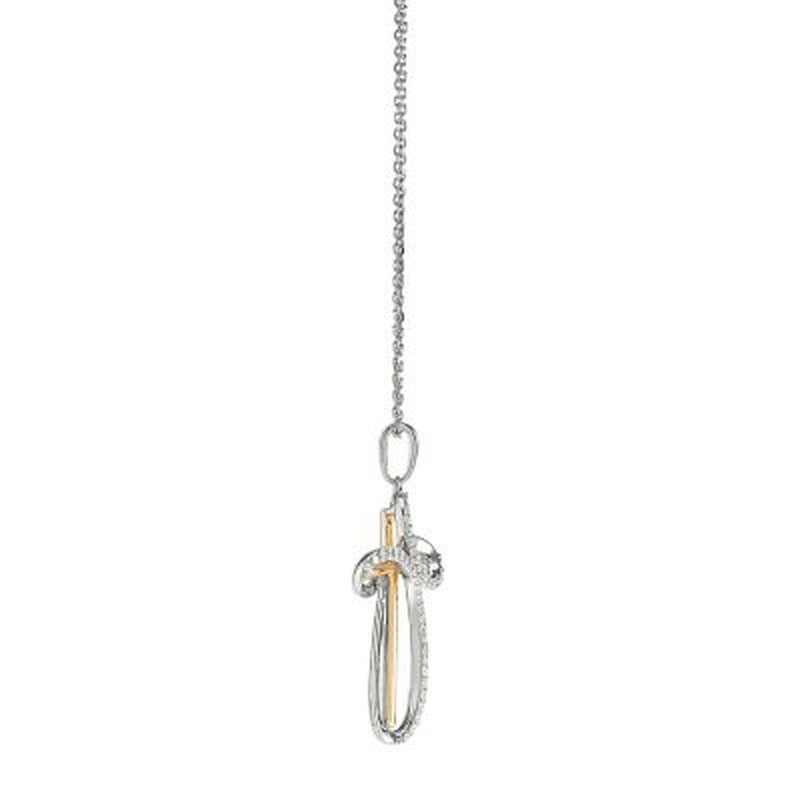 Diamond Cross Pendant in Sterling Silver and 14K Yellow Gold
