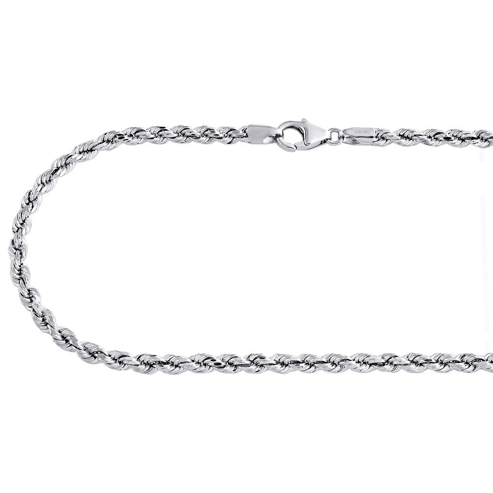 10K White Gold 3.25Mm Semi Solid Diamond Cut Rope Link Chain Necklace 18 Inch