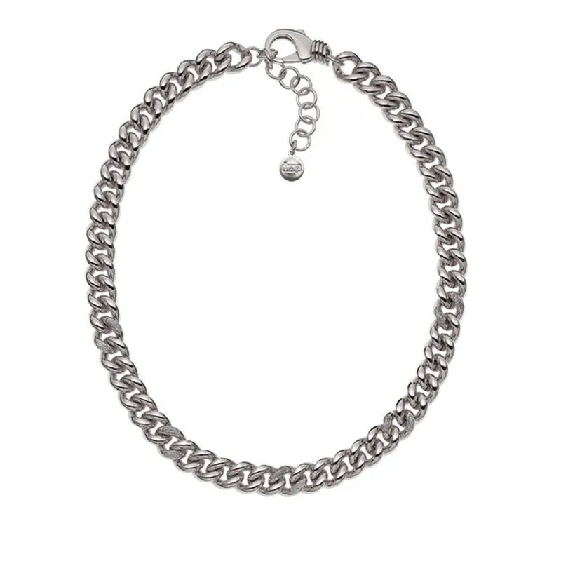 Rhodium Plated Venetian Link Necklace with Diamond Dust