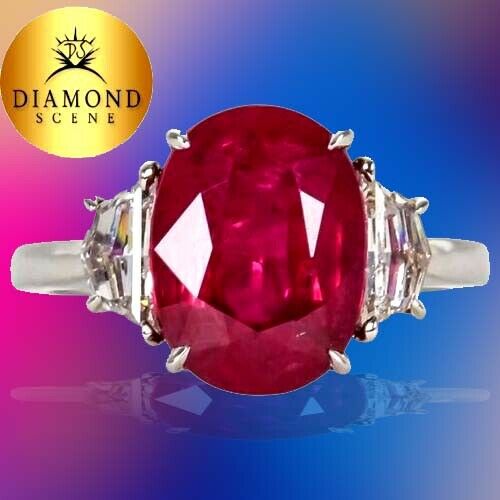 5 Carat GIA Cert Ruby Diamond Platinum Ring