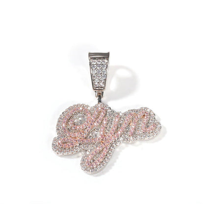Small Custom Name Necklace Cursive Letter with Tennis Chain Cubic Zirconia