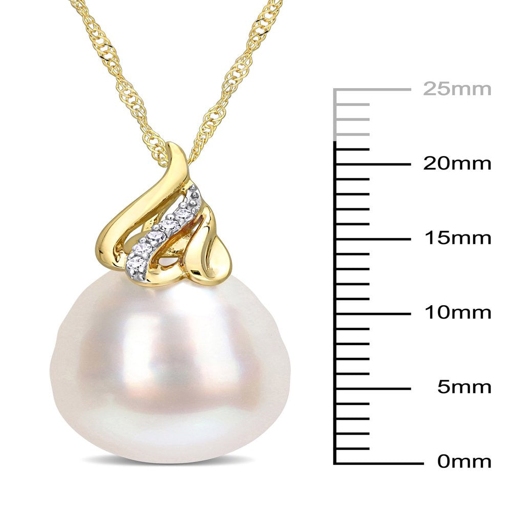 9 -10Mm Drop White South Sea Cultured Pearl & Diamond Accent 14Kt Yellow Gold Cr