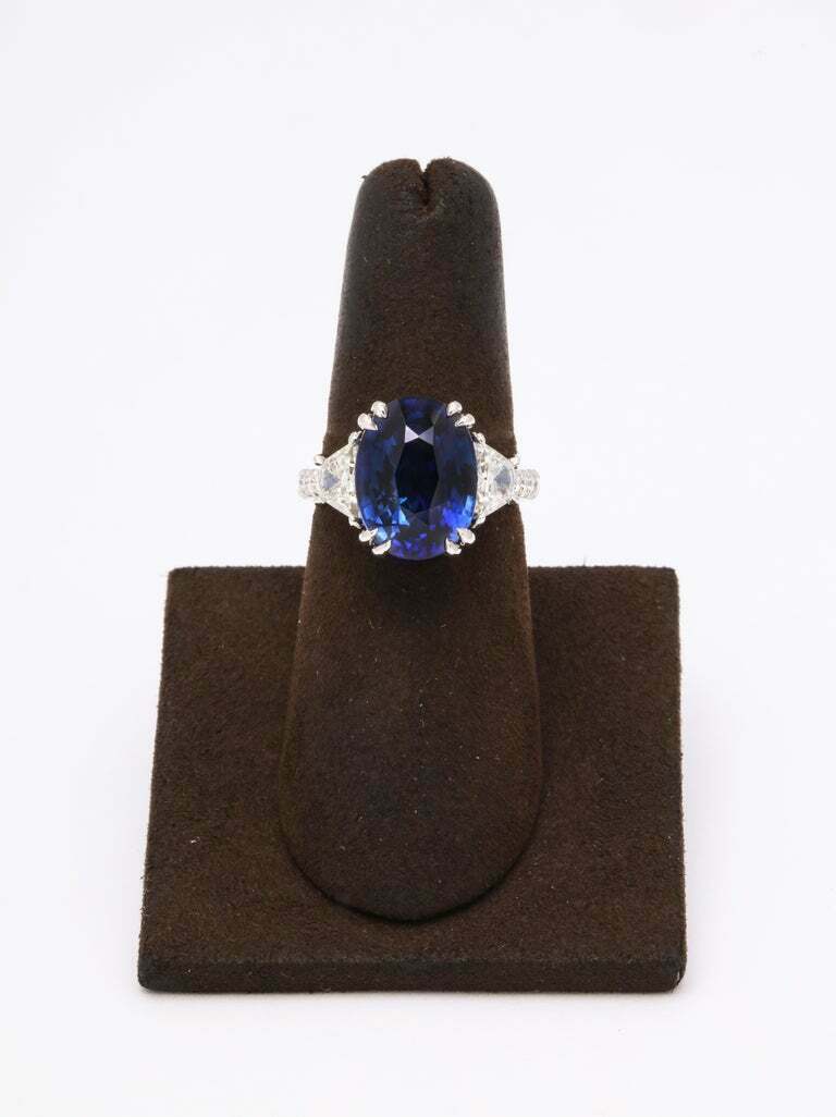 8 Carat Vivid Blue Sapphire and Diamond Ring