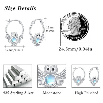 Moonstone Owl Hoop Earrings 925 Sterling Silver Owl Huggie Hoop Earrings Moonsto