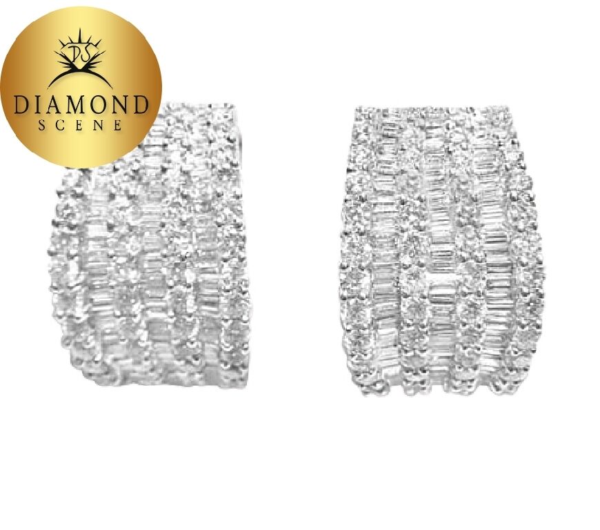 5.81 CT DIAMOND 4 ROW ROUND BR SHAPE 3 ROW BAGUETTE SHAPE CHANNEL HUGGY EARRING