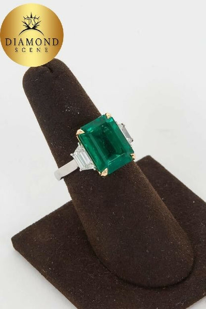 Vivid GIA Cert Emerald Diamond Gold Platinum Ring