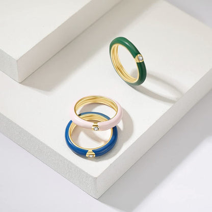 3PCS Colorful Stacking Rings for Women Cute Y2K Ring Set 14K Gold Plated Cubic Z