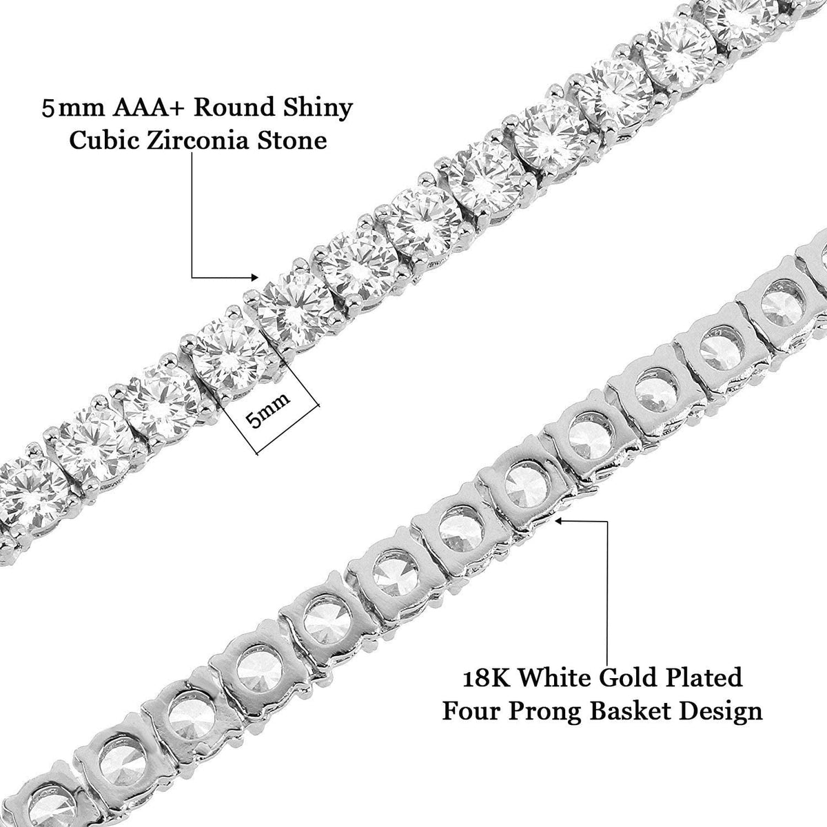 MDFUN Tennis Necklace 18K White Gold Plated | 5.0-6.0Mm round Cubic Zirconia Cut