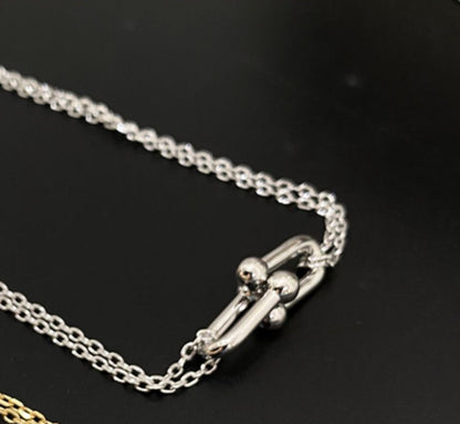 U-Shaped Horseshoe Buckle Gold Plated Diamond Necklace