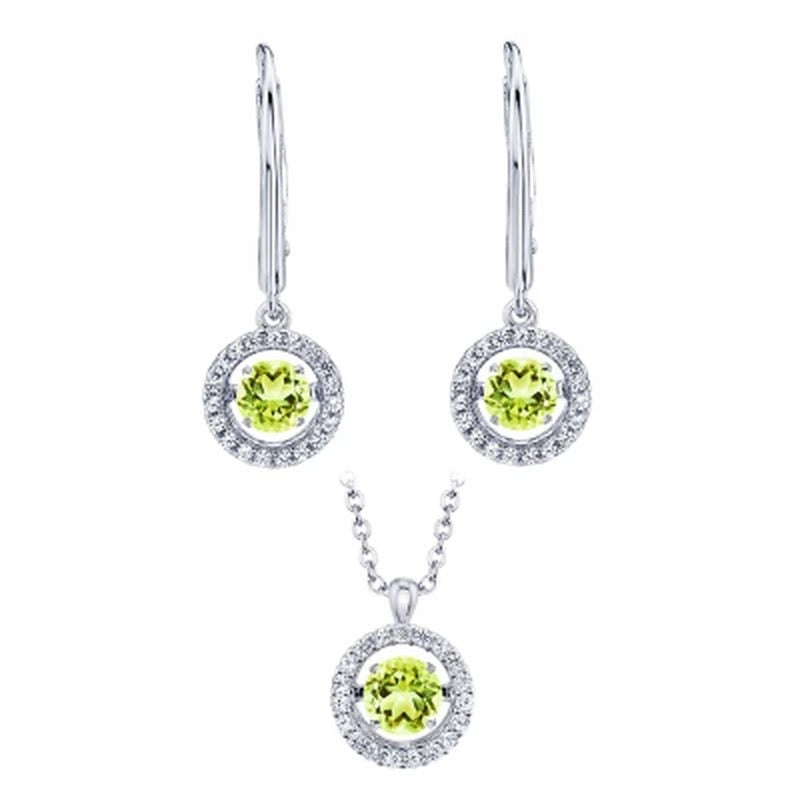 Dancing Genuine Peridot Pendant and Earring Set with in Sterling Silver