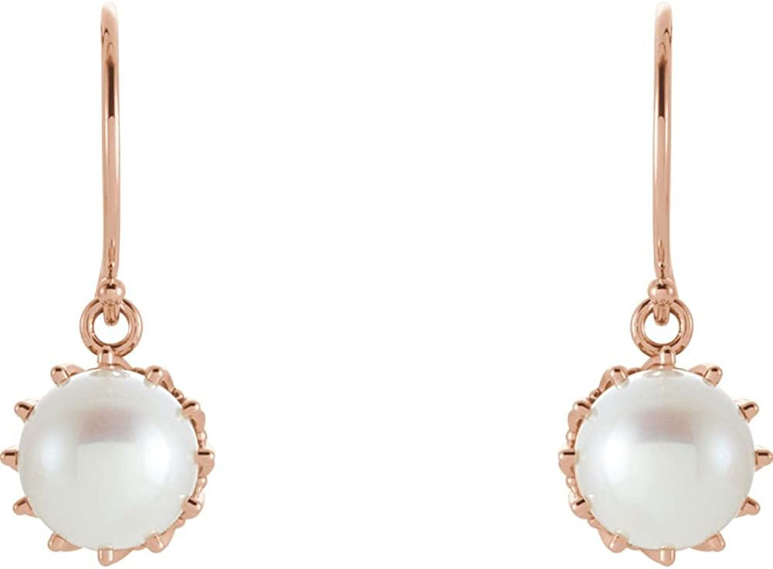 14K Rose 7.5-8Mm Freshwater Cultured Pearl Crown Earrings