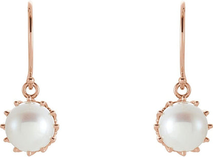 14K Rose 7.5-8Mm Freshwater Cultured Pearl Crown Earrings