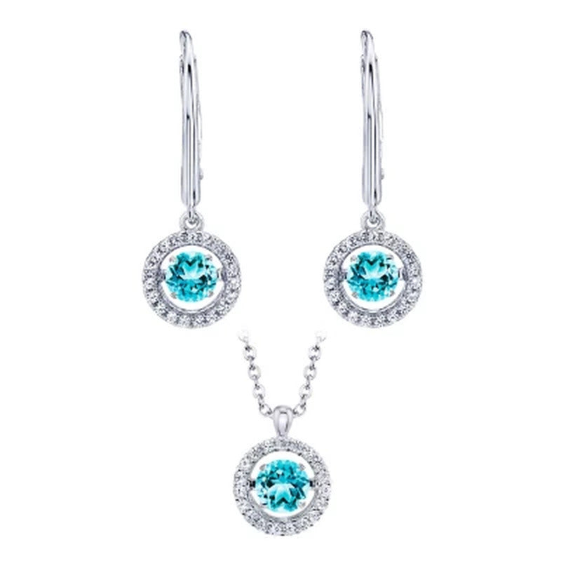 Dancing Blue Topaz Pendant and Earring Set in Sterling Silver