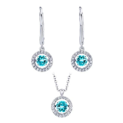 Dancing Blue Topaz Pendant and Earring Set in Sterling Silver