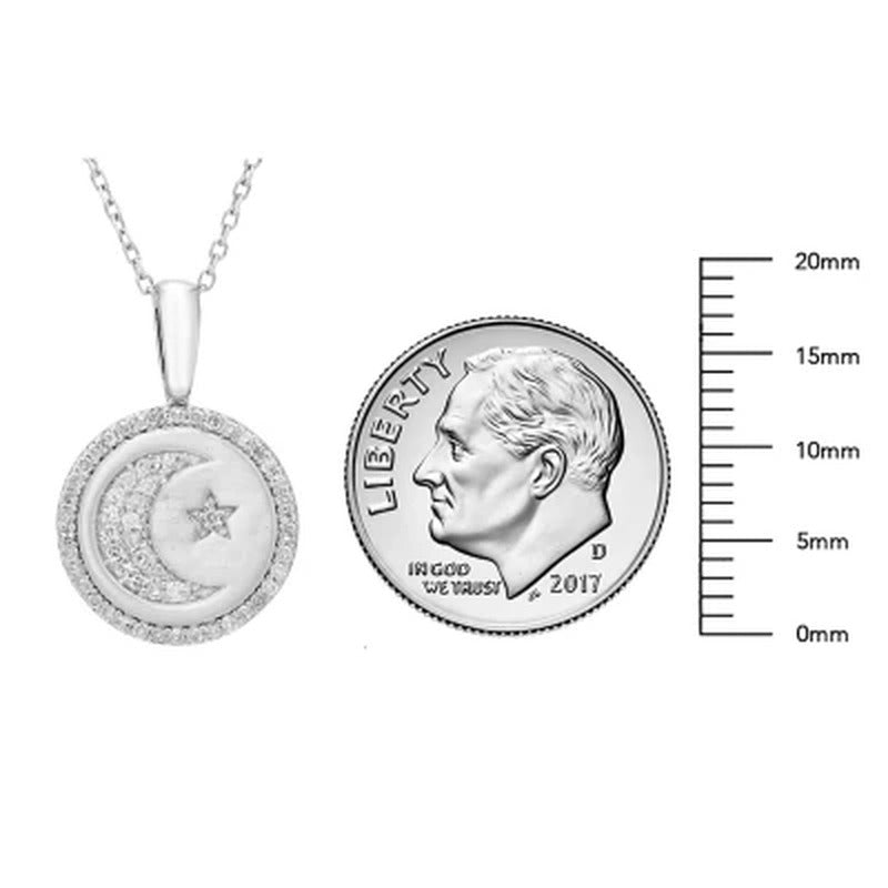 Moon & Star Charm Necklace and 0.16 CT. T.W. Diamonds in Sterling Silver