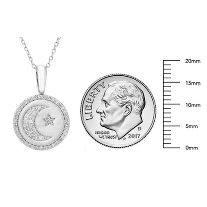 Moon & Star Charm Necklace and 0.16 CT. T.W. Diamonds in Sterling Silver