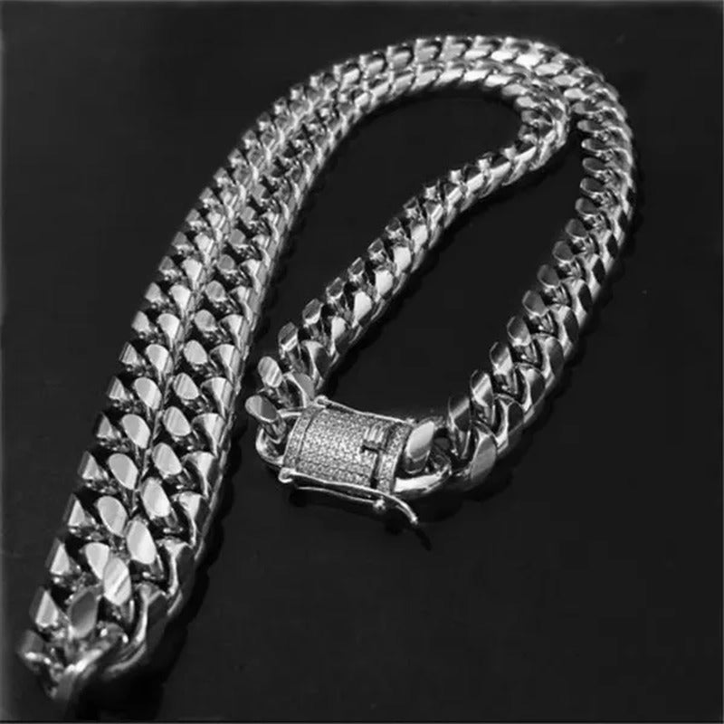 New Fashion Jewelry 18K Gold / 925 Silver Plated Men Cuban Miami Link Necklace S