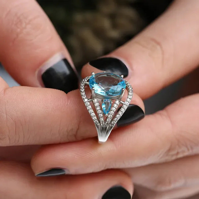 925 Silver Sea Blue Aquamarine Ring Anniversary Fashion Jewelry Anniversary Stat