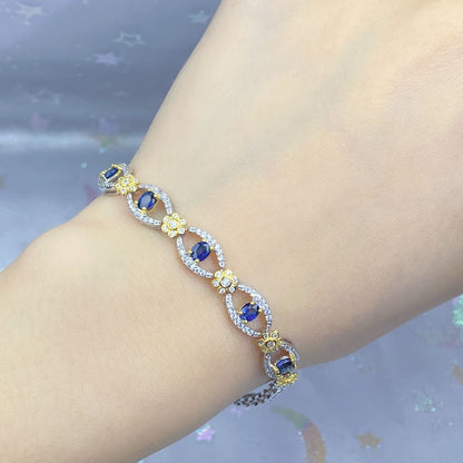 925 Silver Inlaid Natural Sapphire Women'S Bracelet Color Treasure Hand Accessor