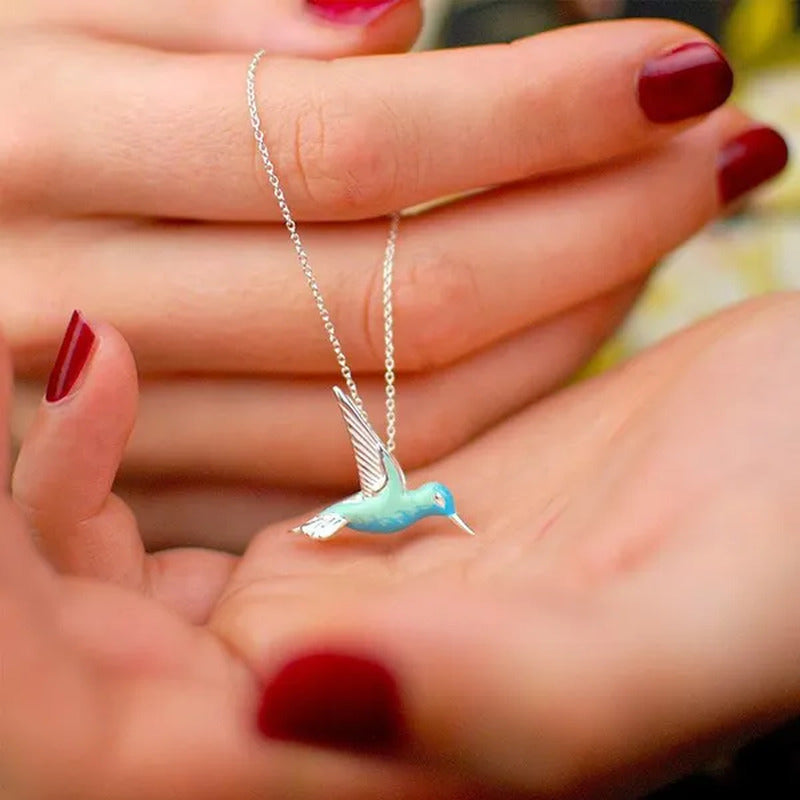 Fashion Hummingbird Pendant Necklace Cute Blue Enamel Bird Pendant Bridal Weddin