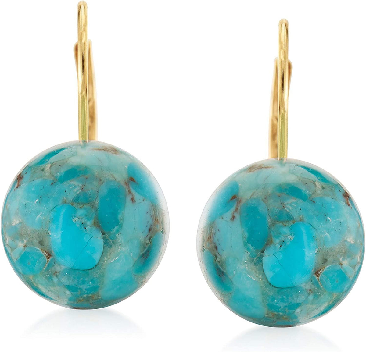Button Turquoise Drop Earrings in 14Kt Yellow Gold