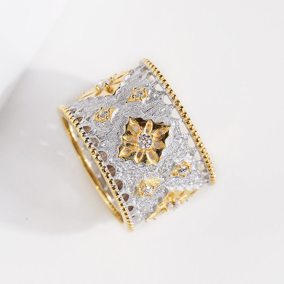 Silver Gold-Plated Ring Zircon Vintage Dichroic Salad