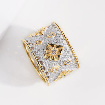 Silver Gold-Plated Ring Zircon Vintage Dichroic Salad