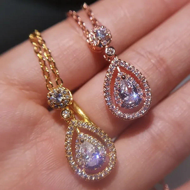 Women'S Fashion Water Drop Diamond White Sapphire Pendant Necklace Women Jewelry