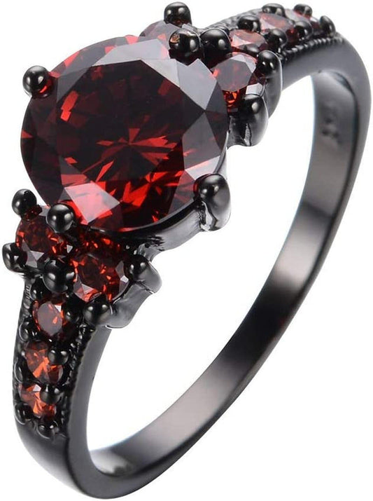 Vintage Ruby Red Garnet Wedding Promise Band Ring 10KT Black Gold Filled Size 6-