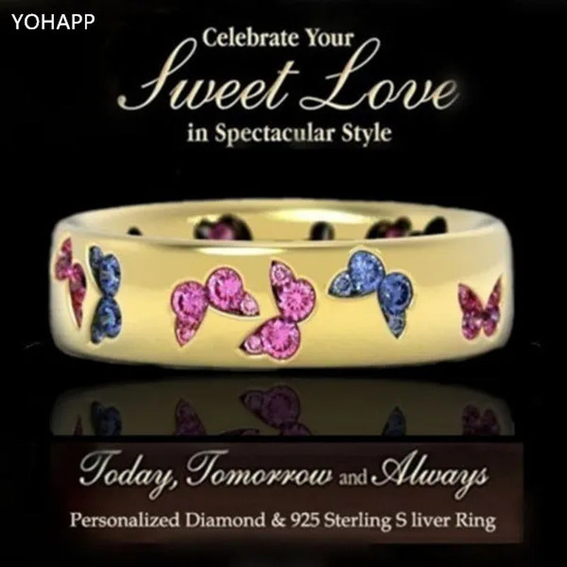 YOHAPP Women'S Sapphire Diamond Ring Diamond Butterfly Ring Standard Silver Enga
