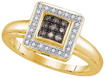 Size - 4.5 - 925 Sterling Silver Yellow Gold-Plated round Chocolate Brown and Wh