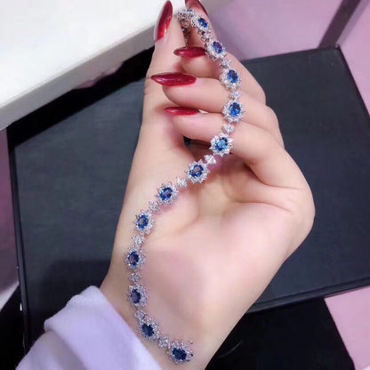 New Natural Sri Lanka Sapphire Bracelet Crystal Clean Color Good S925 Sterling S