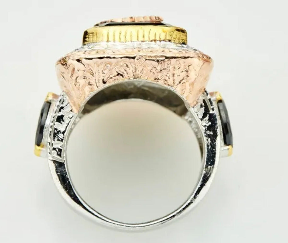 925 Standard Silver New Arrival Fashion Women Men Black Stone Big Rings Rose Gol