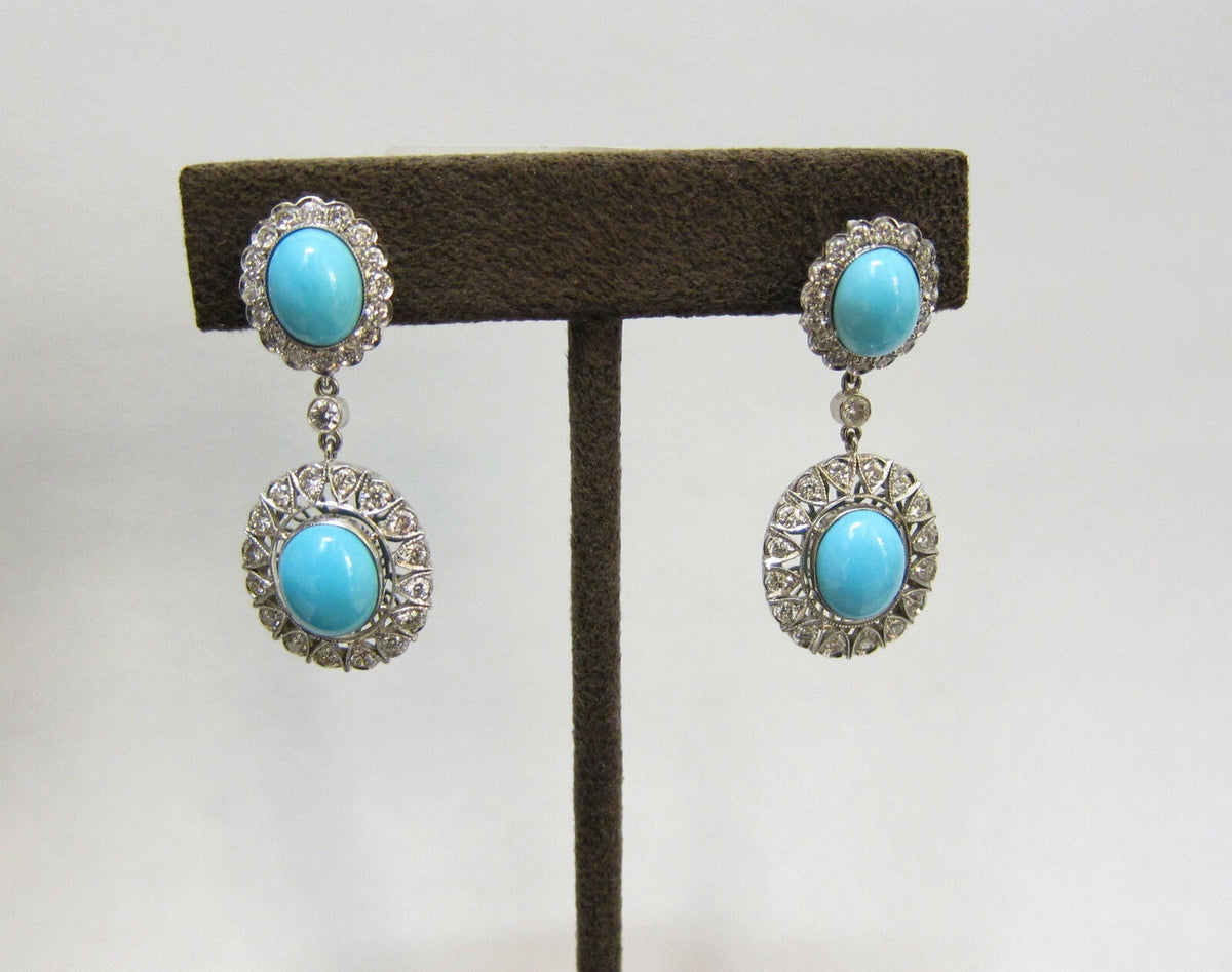 TURQUOISE AND DIAMOND ROUND BRILLIANT DANGLE DIAMOND