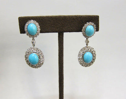 TURQUOISE AND DIAMOND ROUND BRILLIANT DANGLE DIAMOND