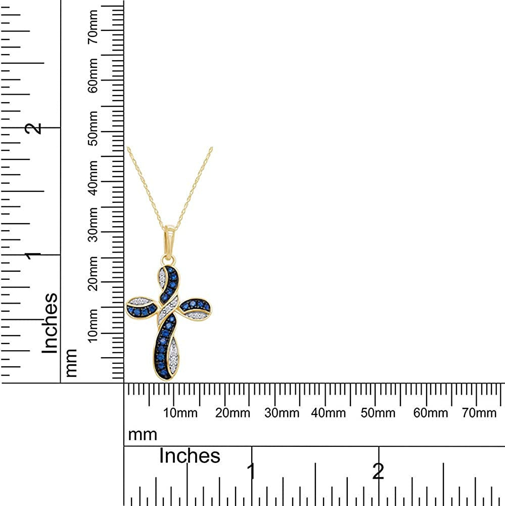 round Simulated Blue Sapphire & White Cubic Zirconia Cross Pendant Necklace in 1