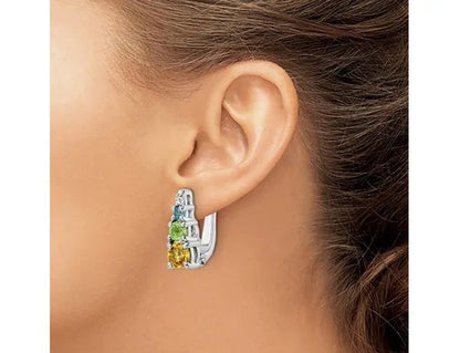 4/5 Carat (Ctw) Blue Topaz, Citrine & Peridot Hinged Earrings in Sterling Silver