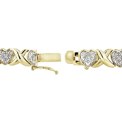 Gold Tone 1.00Ct Diamond X & Heart Tennis Bracelet