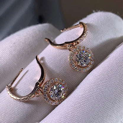 Luxury Elegant Exquisite 925 Sterling Silver Rose Gold Diamond Dangle Drop Earri