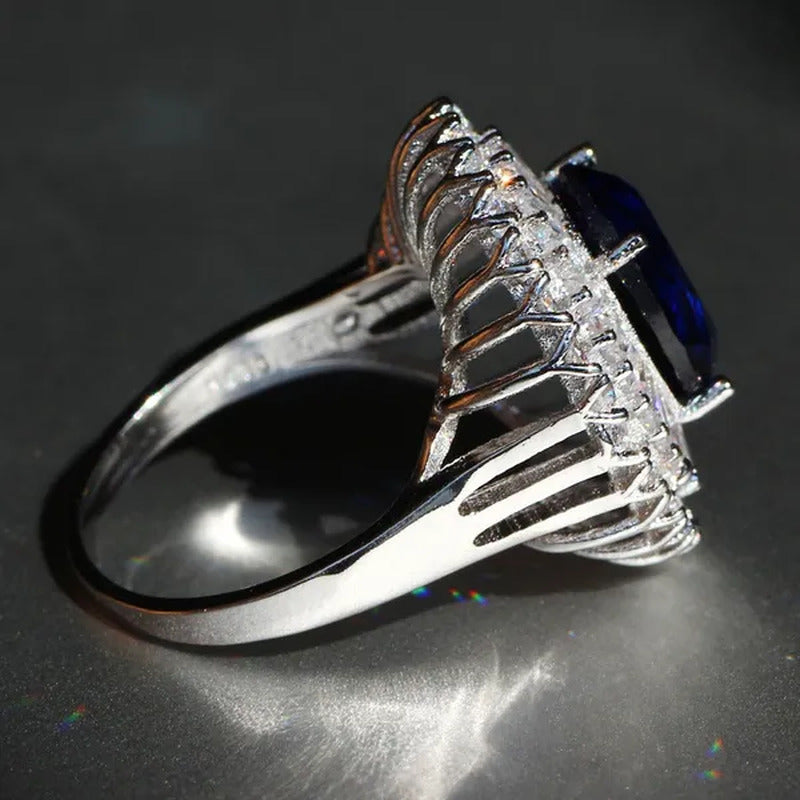 Elegant 925 Silver Sapphire & White Sapphire Birthstone Gemstones Engagement Wed