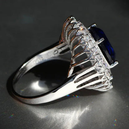 Elegant 925 Silver Sapphire & White Sapphire Birthstone Gemstones Engagement Wed