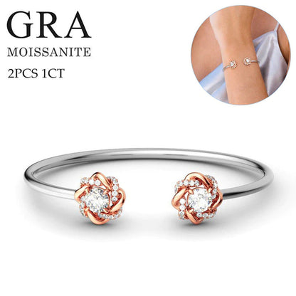 2PCS 1 Carat Moissanite Bangles Knot of Love Women'S 925 Silver Bracelet Wedding