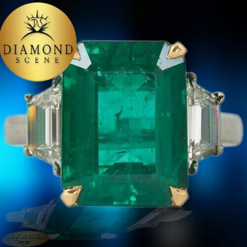 Vivid GIA Cert Emerald Diamond Gold Platinum Ring