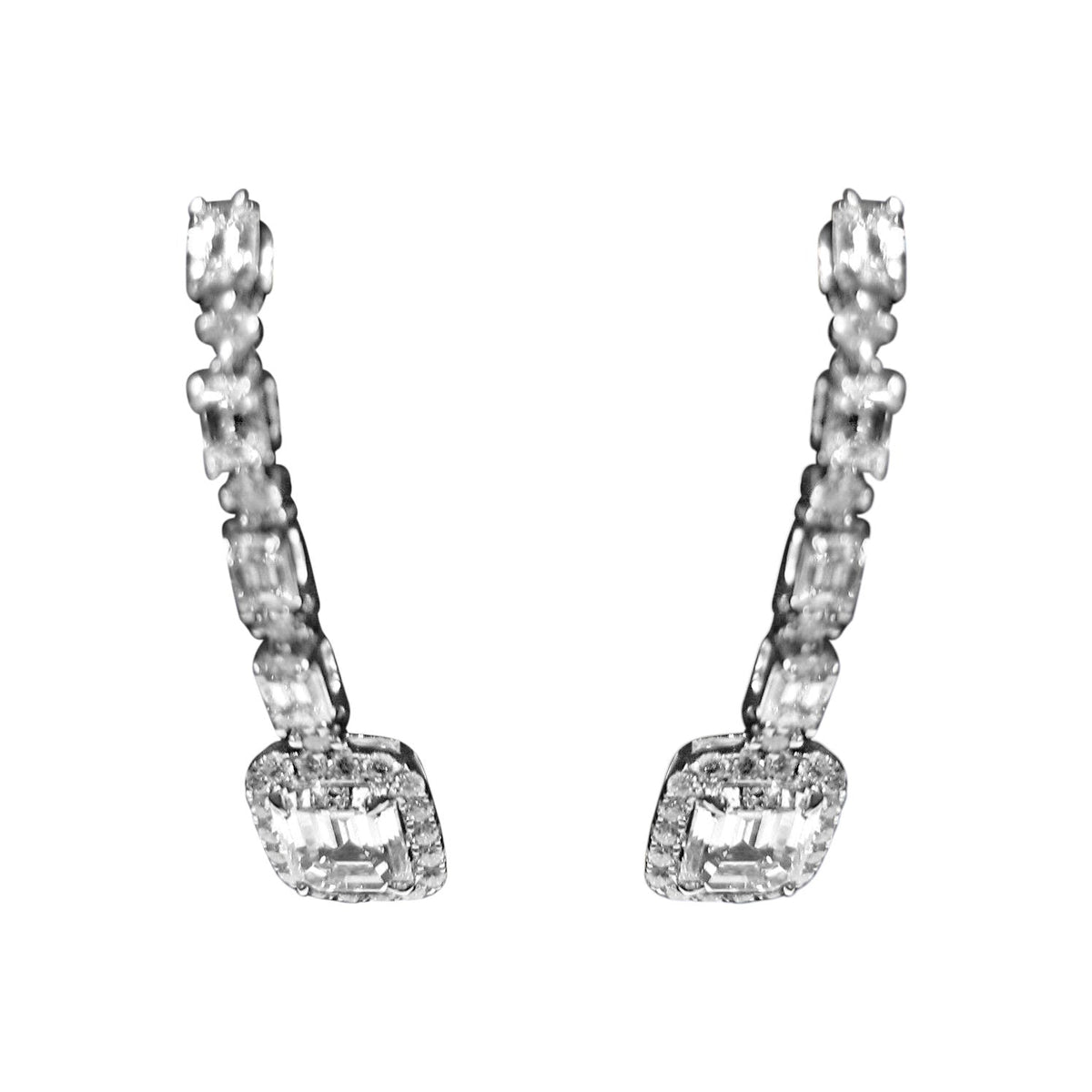 DIAMOND EMERALD SHAPE SET LARGER TO SMALLER AND ROUND DIAMOND EARRING