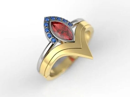 2Pcs/Set Latest Geek Love Quality Bride Ring Set Jewelry Natural Rubyzircon V-Sh